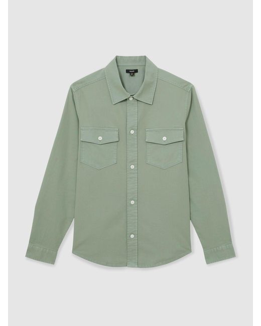 Reiss Green Cotton Twill Twin Pocket Overshirt With Stretch for men