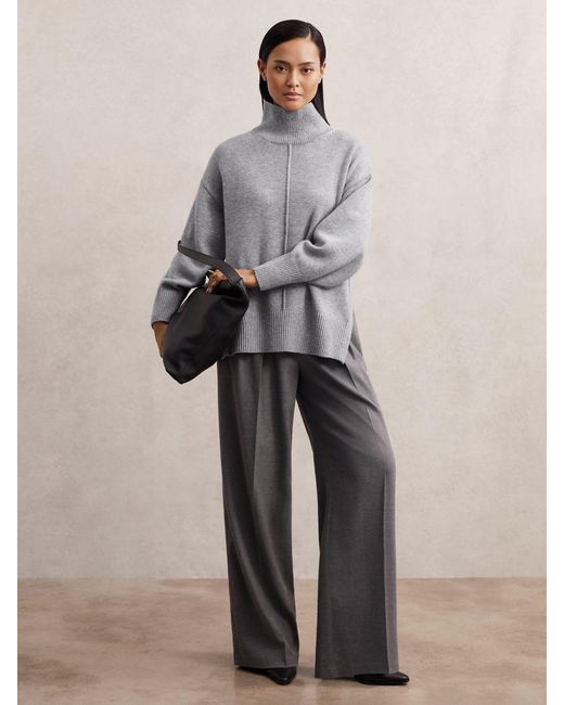 Reiss Gray Wool Zip-Detail Funnel-Neck Jumper