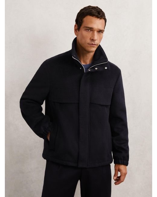 Reiss Blue Wool-Blend Funnel-Neck Zip Jacket for men