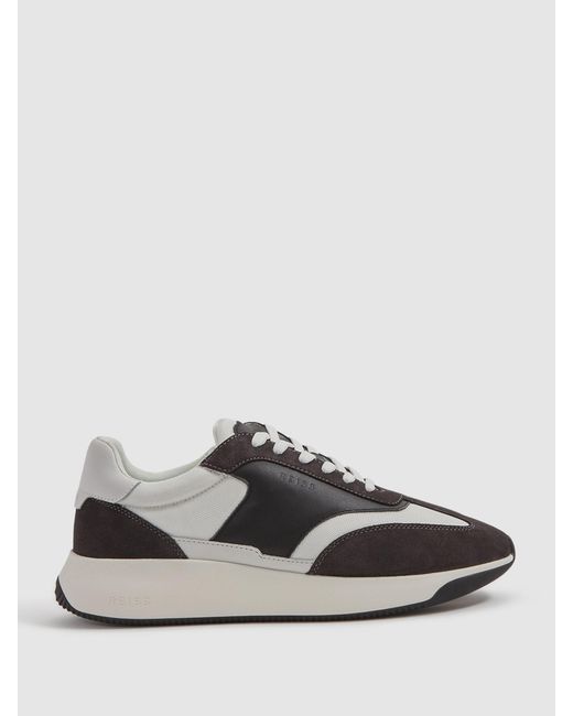Reiss White Emmett - Grey Mix Leather Suede Running Trainers, Us 14 (uk 13) for men