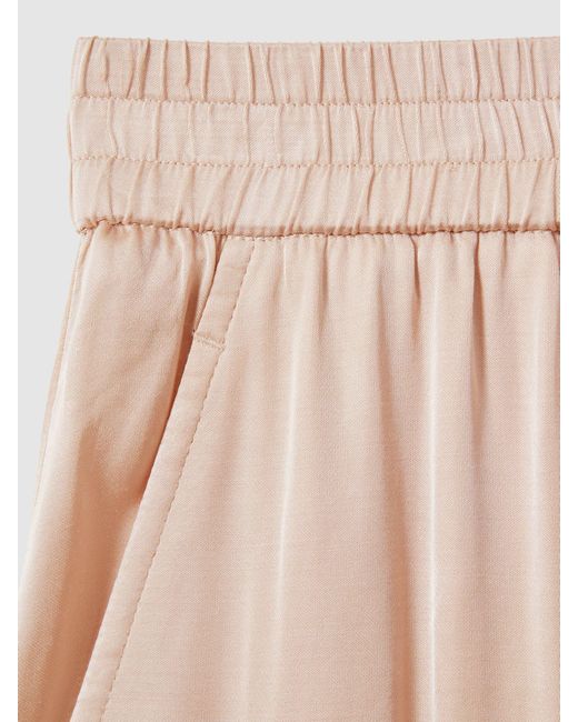 Reiss Natural Petite Satin Elasticated Waist Wide Leg Trousers