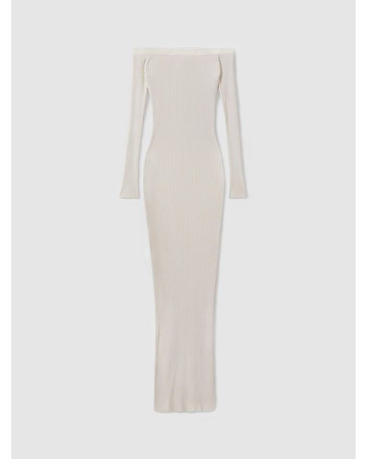 GOOD AMERICAN Gray Ribbed Off The Shoulder Maxi Dress