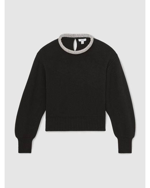 Reiss Black Wool-Blend Necklace-Trim Jumper With Cashmere