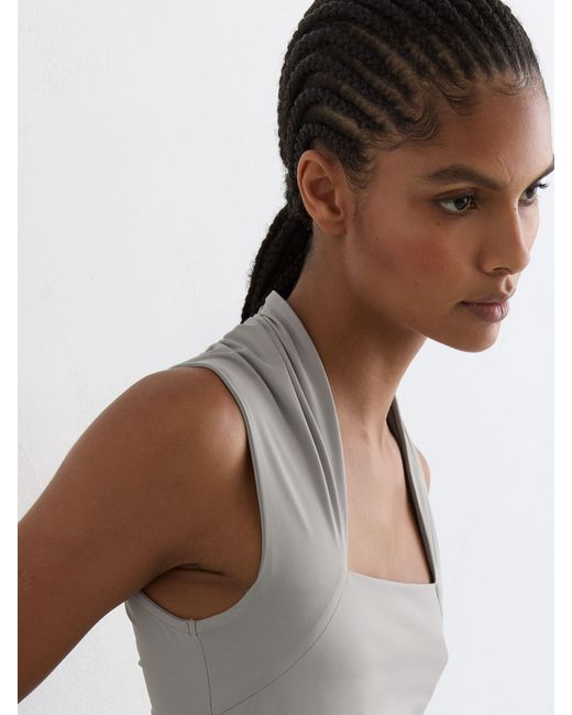 Reiss White Harri - Grey Square-neck Ruched Sleeveless Top, Us 6