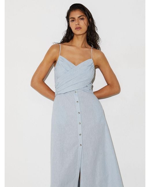 Reiss White Linen-Cotton Draped Midi Beach Dress