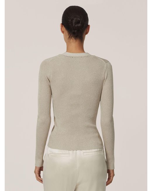 Reiss Natural Metallic Craft-Stitch Rib-Knit Top