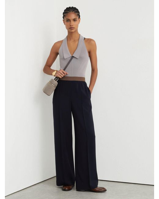 Reiss Natural Wilde - Navy Wide-leg Elasticated-waist Trousers, Us 0 R
