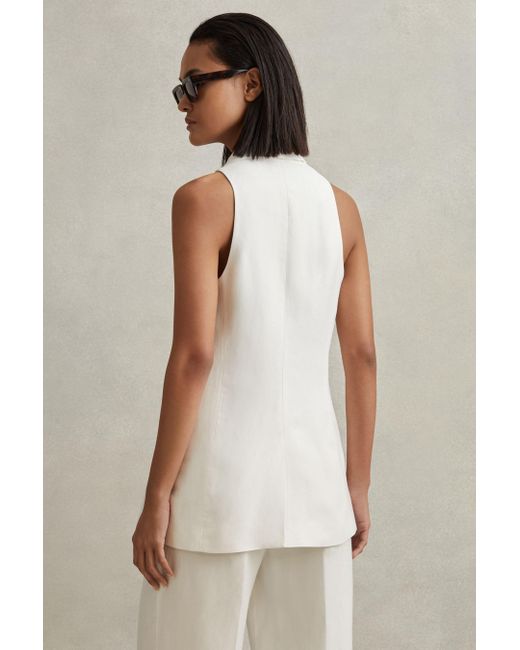 Reiss Natural Halter - White Lori Viscose Linen Double Breasted Suit Waistcoat
