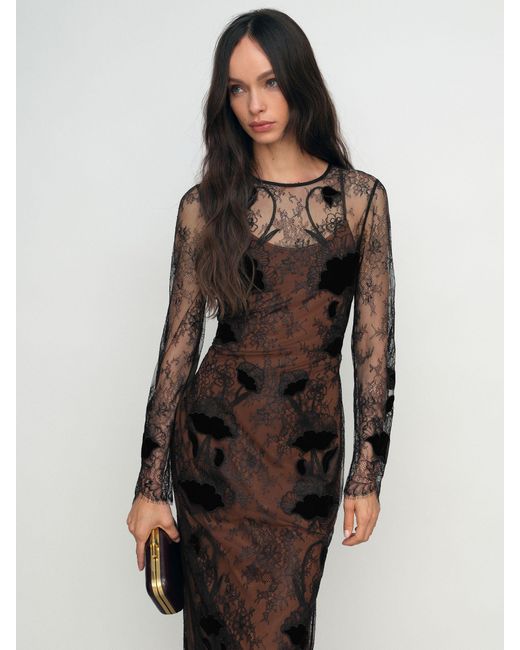 Reiss Black Lace Overlay Midi Dress