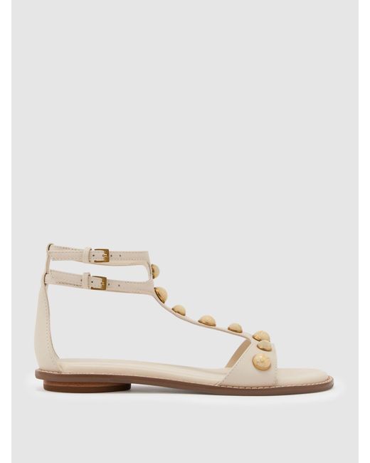 Reiss Black Leather Studded Flat Sandals