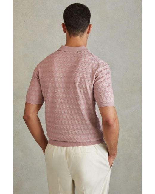 Reiss Multicolor Rizzo - Soft Pink Half-zip Knitted Polo Shirt for men