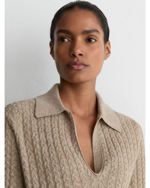 Reiss Natural Wool-Cashmere Cable-Knit Collared Jumper