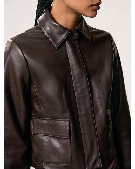 Reiss Brown Collared Leather Jacket