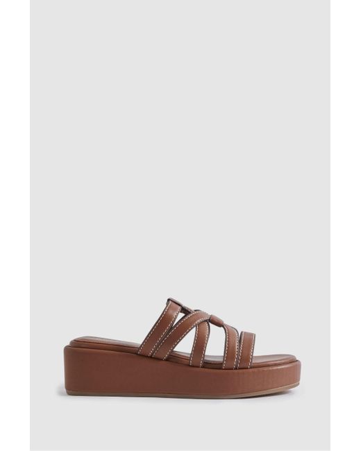 Reiss Brown Naya - Tan Leather Strappy Platform Sandals