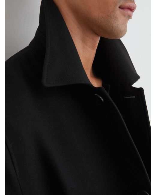 Reiss Black Wool-Blend Twill Single-Breasted Overcoat for men