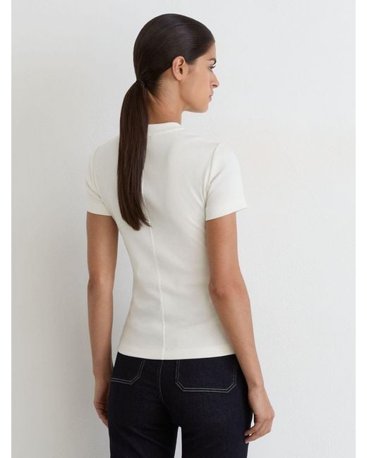 Reiss White Cotton-Stretch High V-Neck T-Shirt