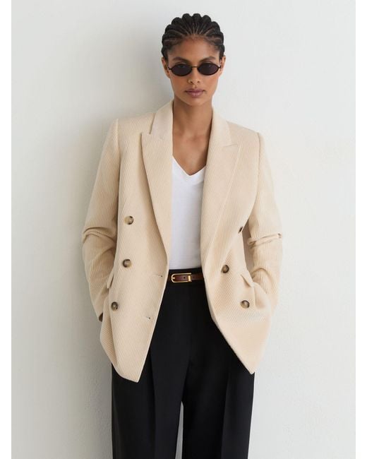Reiss Natural Petite Cotton Corduroy Double-Breasted Blazer