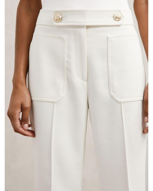 Reiss Natural Twill Button-Tab Flared Trousers With Wool