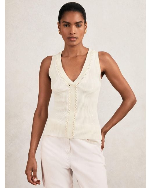 Reiss Natural Ecru Ribbed Knit Craft Stitch Vest Top