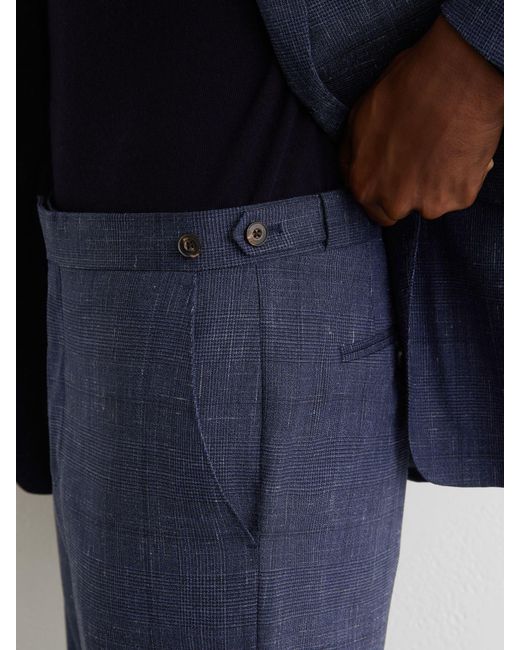 Reiss Blue Wool-Blend Check Classic-Fit Suit Trousers for men