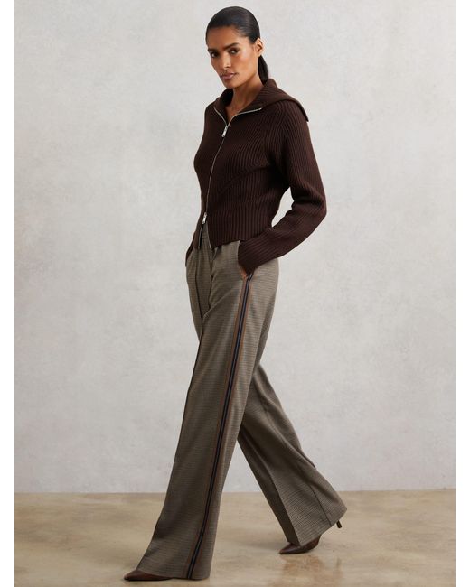 Reiss Brown Side-Stripe Wide-Leg Trousers