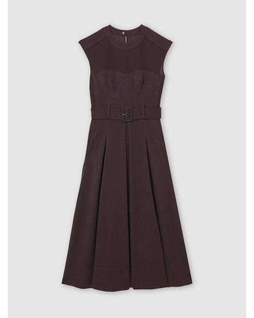 Reiss Black Mesh-Panel Belted Pleated Midi Dress