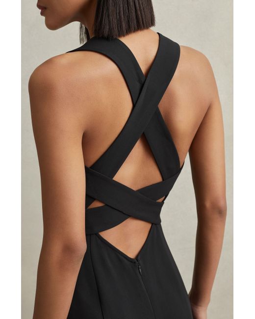 Reiss Nylah - Black Cross-back Belted Bodycon Midi Dress, Us 8