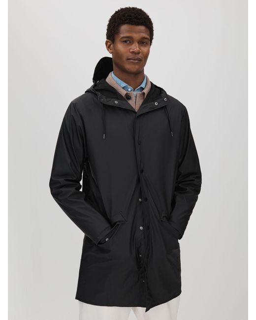 Rains Black Longline Hooded Raincoat for men