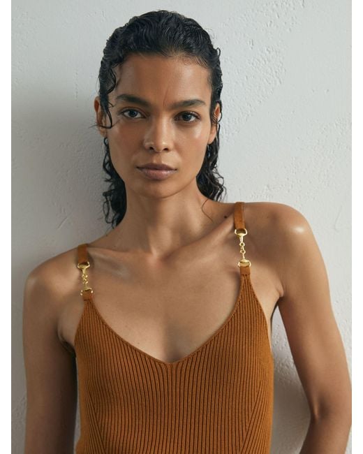 ATELIER Brown Silk-blend Rib-knit Cami