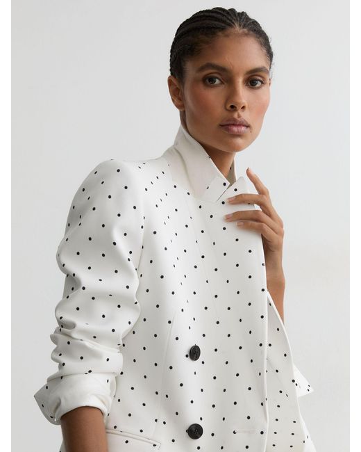 Reiss White Polka-Dot Double-Breasted Suit Blazer
