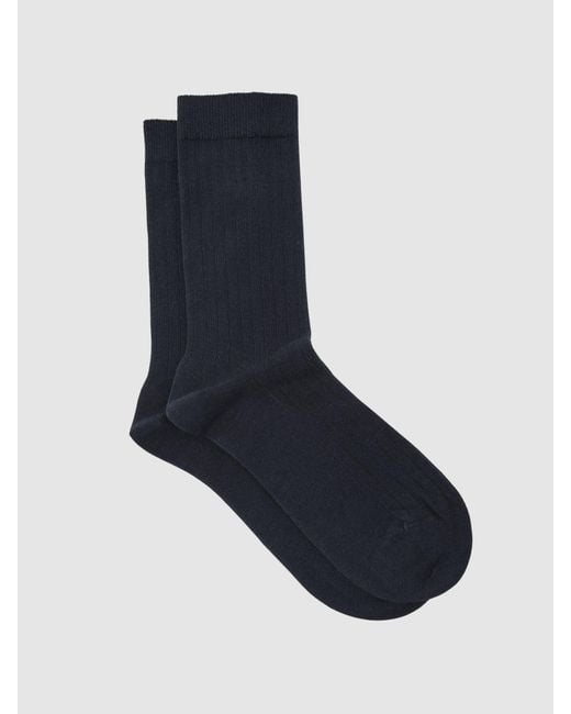 Reiss Blue Cotton Blend Ribbed Loafer Socks