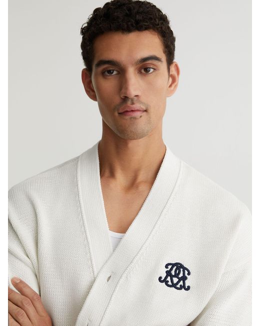 Reiss White Coates Monogram-Embroidered Relaxed Cardigan for men