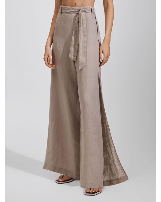 Reiss Brown Harry Split Trousers Linen Plain