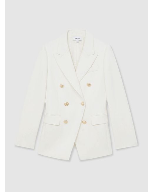 Reiss Natural Double-Breasted Twill Suit Blazer With Wool