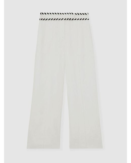Reiss Natural Linen Wide-Leg Whipstitch Trousers