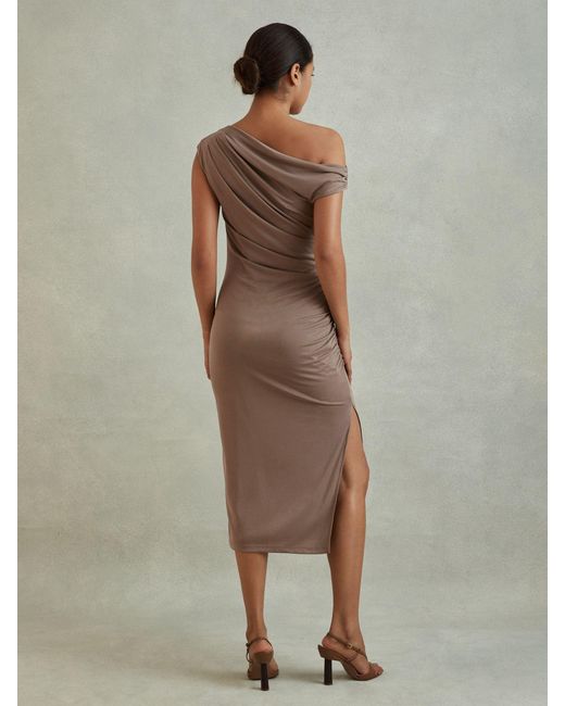【海外限定】REISSワンピース☆Mocha Fern Bodycon Ruched Midi Reiss Fern - Mocha Bodycon Ruched Midi Dress, M | Lyst