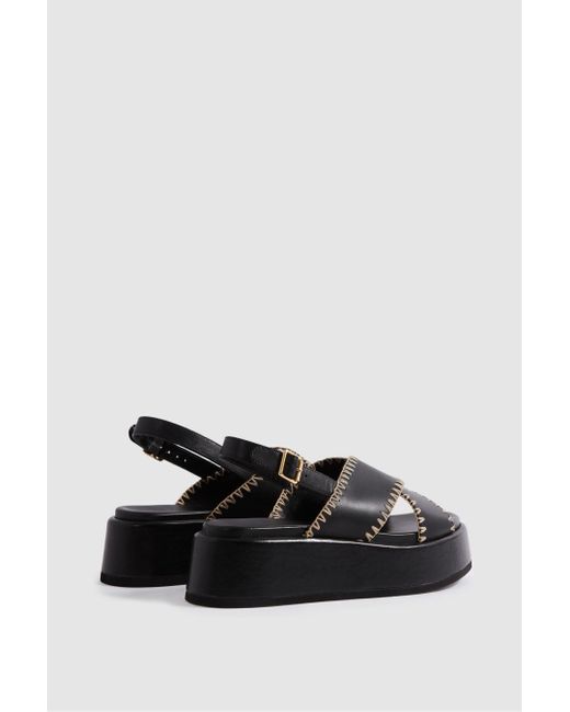 Reiss Black Leather Raffia Stitch Platform Sandals