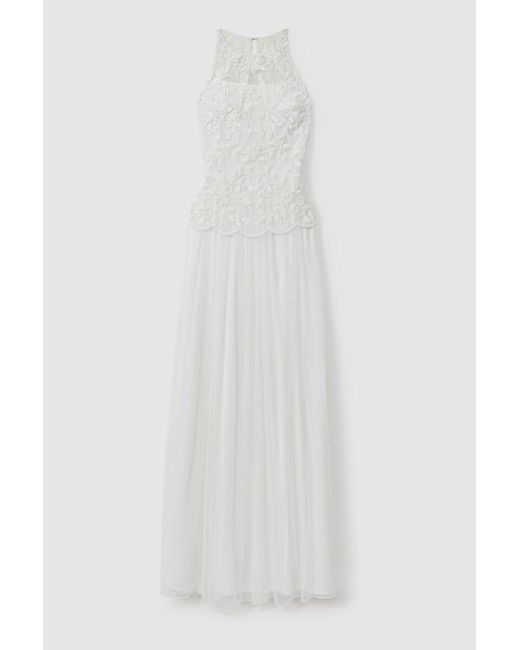 Raishma White Embellished High Neck Maxi Dress