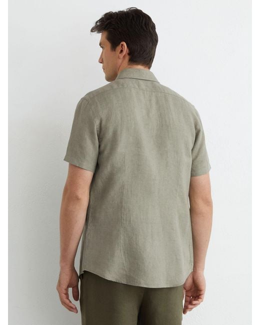 Reiss Green Slim Fit Linen Button-Through Shirt for men