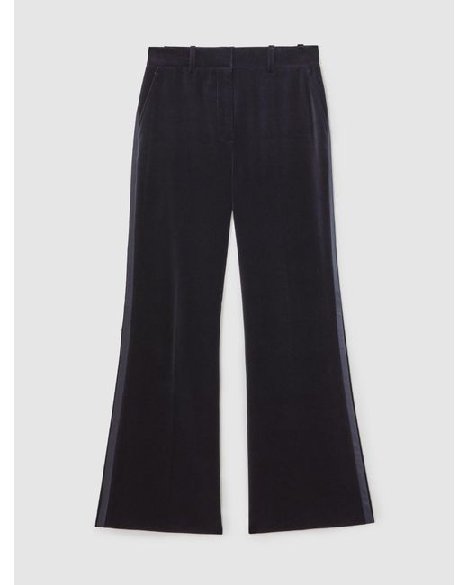 Reiss Blue Velvet Satin-Stripe Flared Trousers