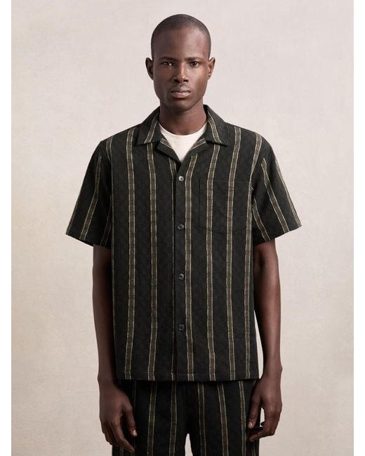 Les Deux Black Deux Cotton Textured Stripe Shirt for men