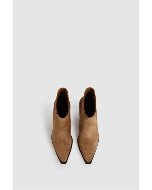 PAIGE Brown Suede Block-Heel Ankle Boots