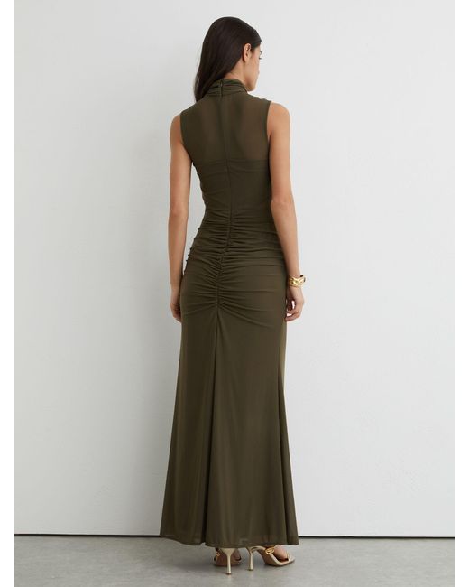 Reiss Green Ruched Sleeveless Maxi Dress