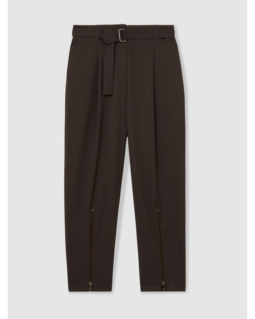 Reiss Natural Belted Zip-Leg Tapered Trousers