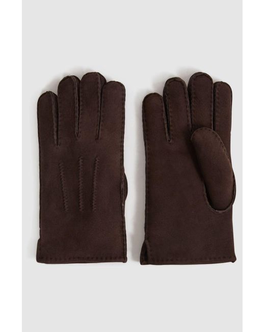 Reiss Black Aragon - Chocolate Suede Shearling Gloves for men