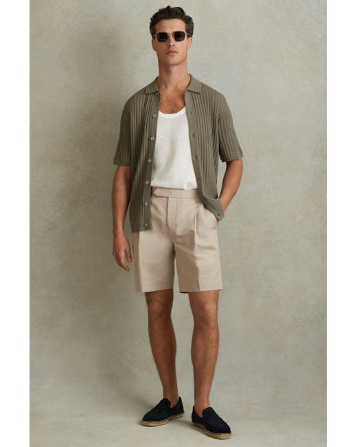 Reiss Natural Con - Stone Cotton Blend Adjuster Shorts for men