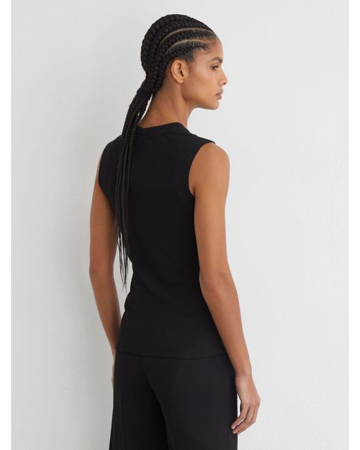 Reiss Black Fine-Rib Ruched Vest Top