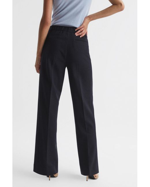 Reiss Black Iria - Navy Petite Wool Blend Wide Leg Suit Trousers, Us 12