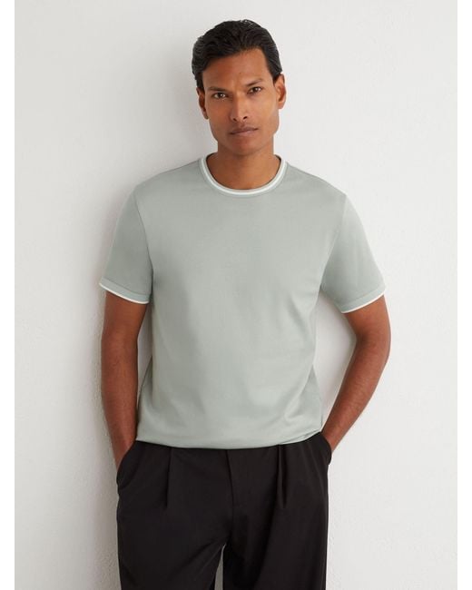 Reiss Gray Air-Water Cotton Tipped Tailored-Fit T-Shirt for men