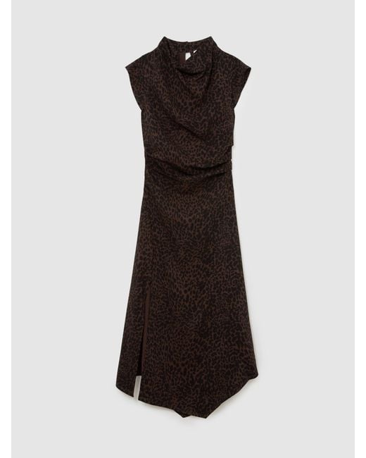 Reiss White Animal-Print Draped Midi Dress